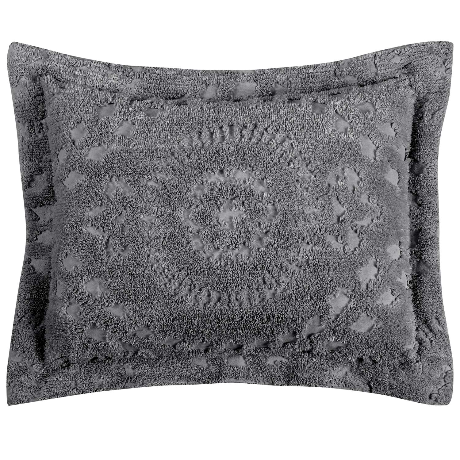 Better TrendsRio Collection is Super Soft and Light Weight in Floral Design 100% Cotton Tufted Unique Luxurious Machine Washable Tumble Dry, Standard Sham, Gray