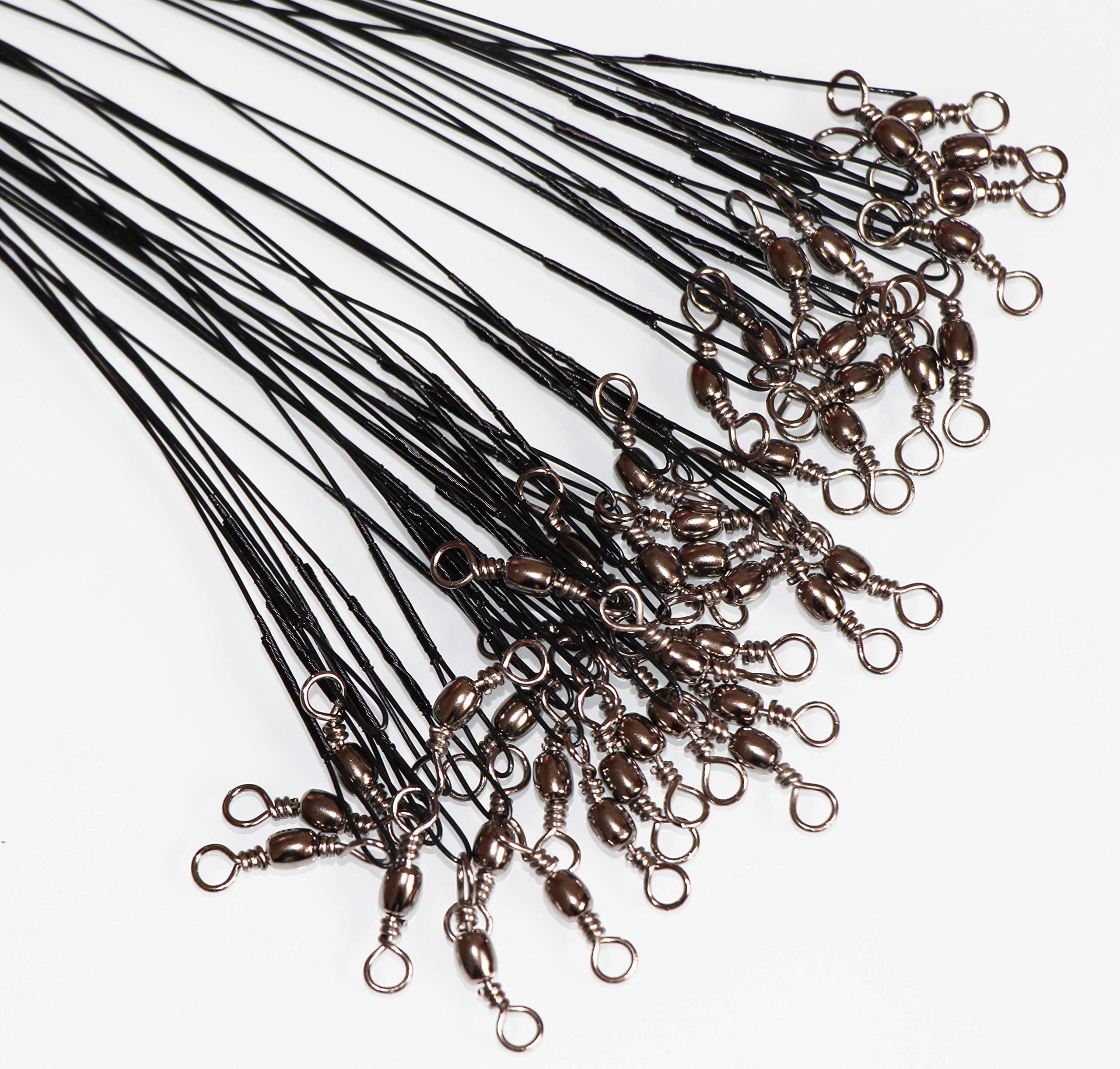 60pcs Fishing Wire Leaders Nylon-Coated Fishing Line Wire Leaders with Swivels and Snaps 6inch, 9inch, 12inch