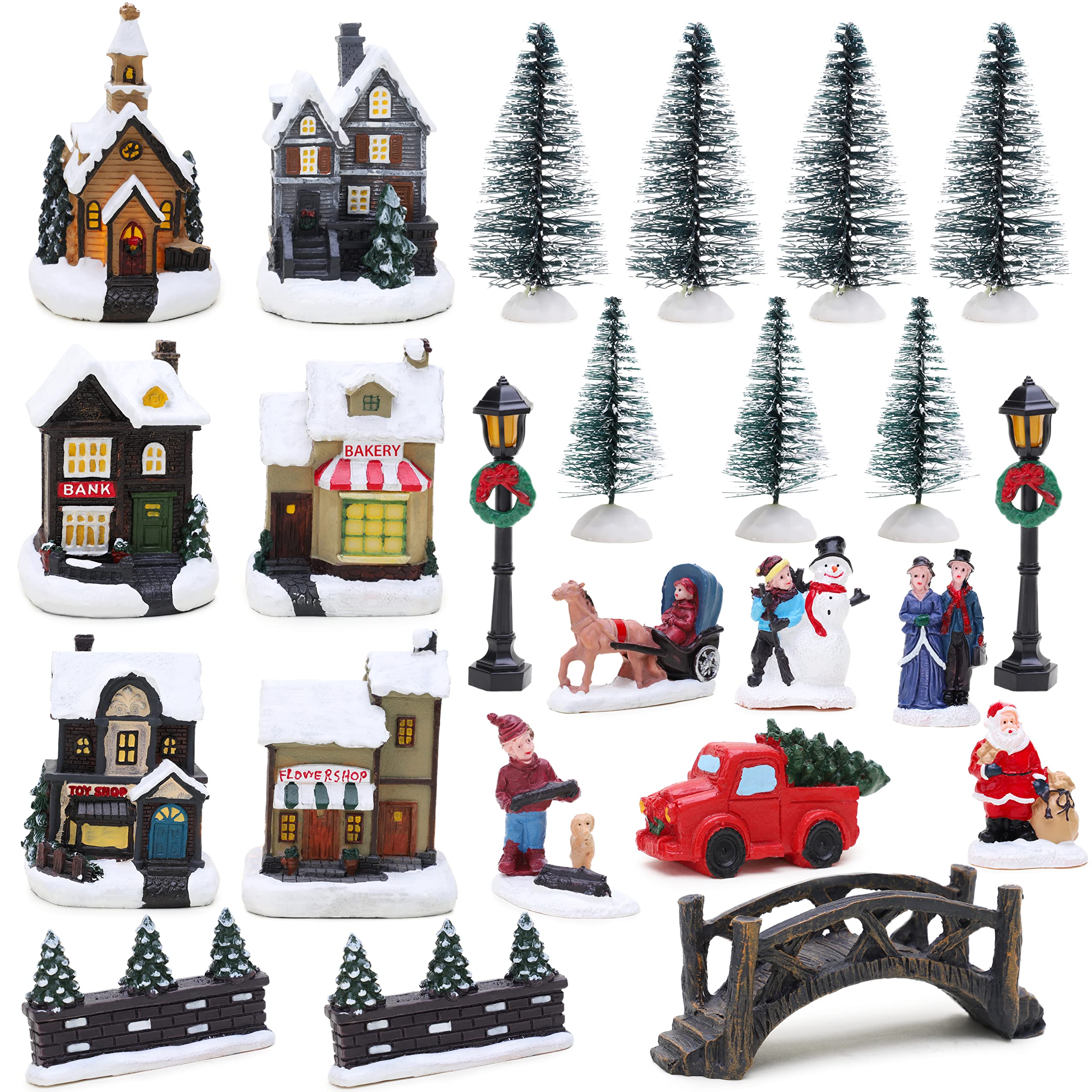 Toyland® Mini Christmas Village & Shop Scene Set with LED Lights (25 PIECE VILLAGE)
