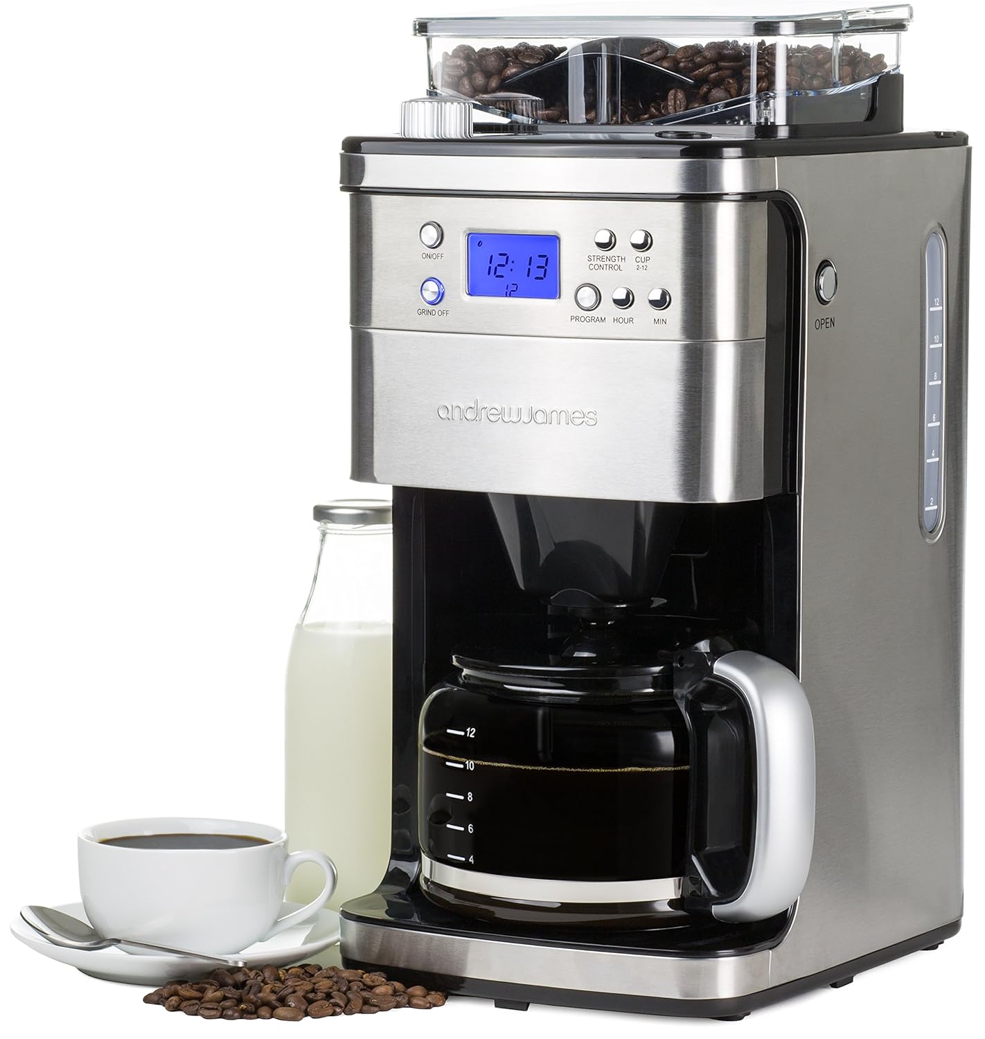 Andrew James Programmable Filter Coffee Machine with Integrated Bean
