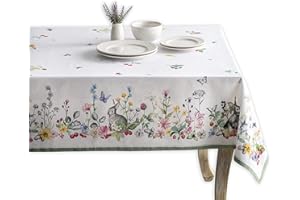 Maison d' Hermine 100% Cotton Easter Tablecloth 60x120 Inch Table Cover Washable Rectangle Table Cloths Decorative Tablecloths for Dining Table, Buffet Parties and Camping - Printemps - Spring/Summer