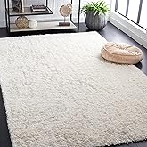 SAFAVIEH Malibu Shag Collection Area Rug - 5' x 8', White, Handmade Solid, 1.4-inch Thick Ideal for High Traffic Areas in Liv