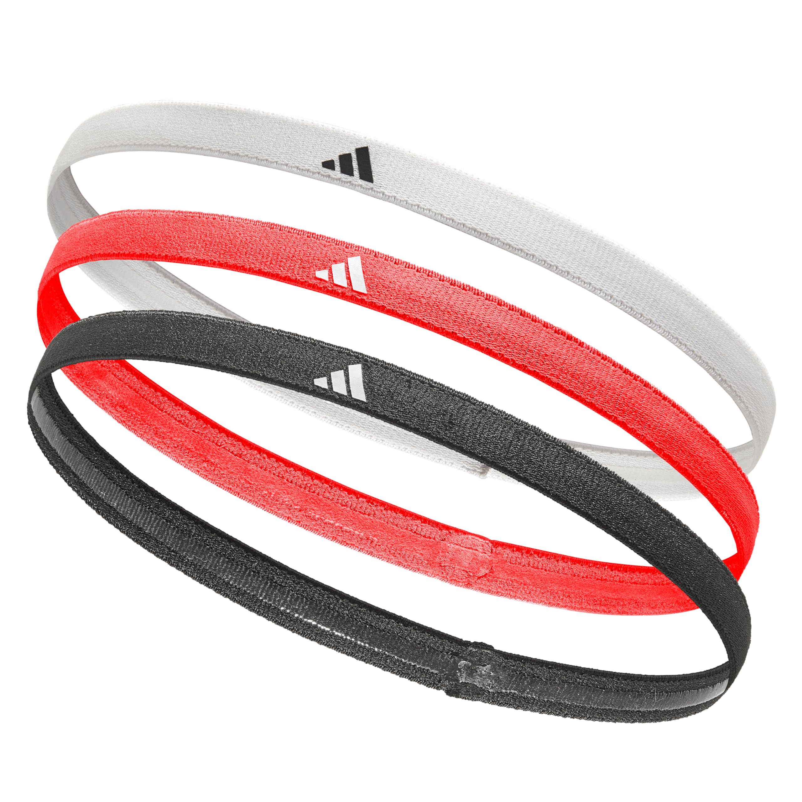 adidas Sports Hair Bands (3 Pack), Black, White, Solar Red