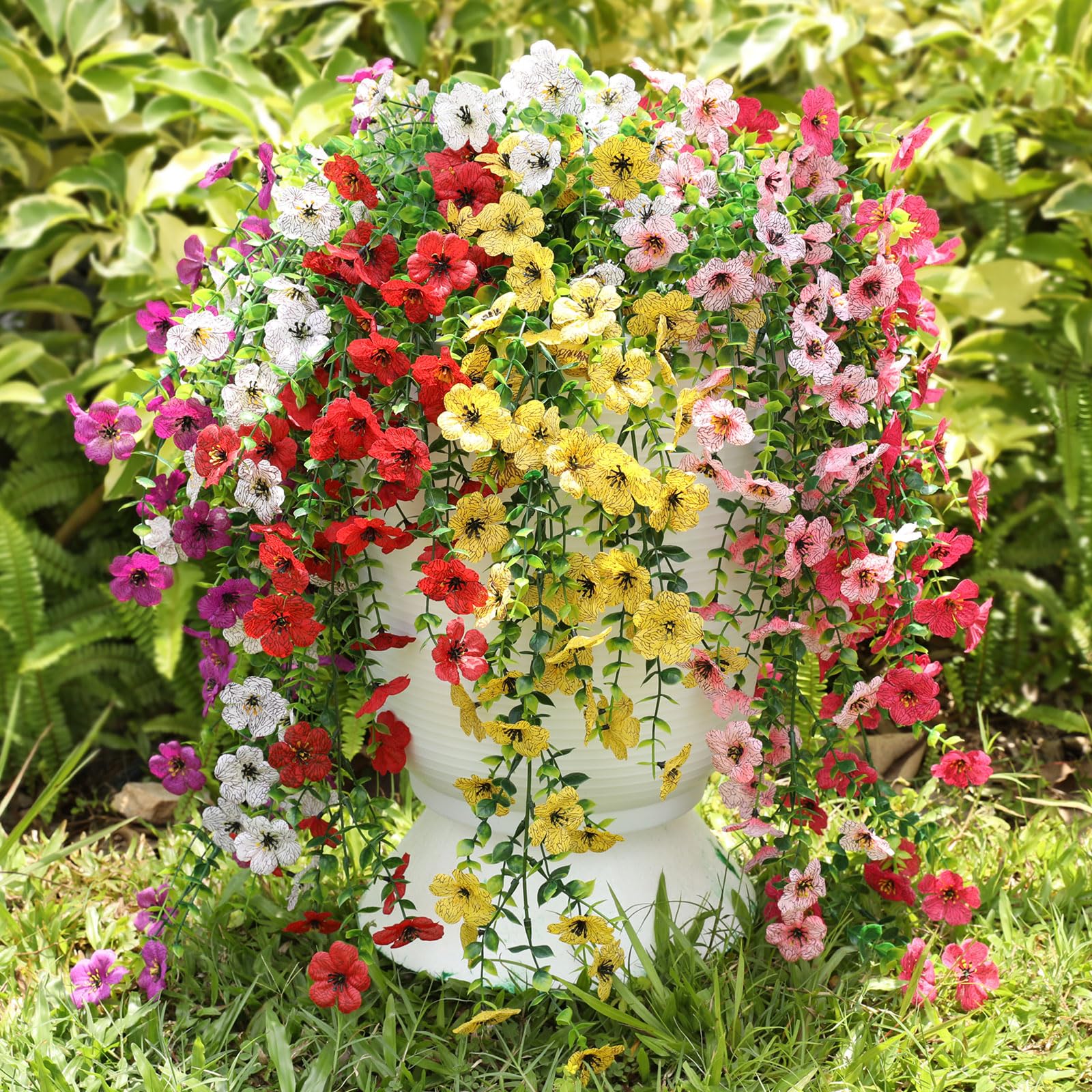 Photo 1 of Artificial Hanging Flowers for Outdoors Faux Plants for Spring Summer Decoration,6 Bundles UV Resistant Realistic Silk Flowers Indoor Outside Garden Porch Patio Balcony Yard Farmhouse