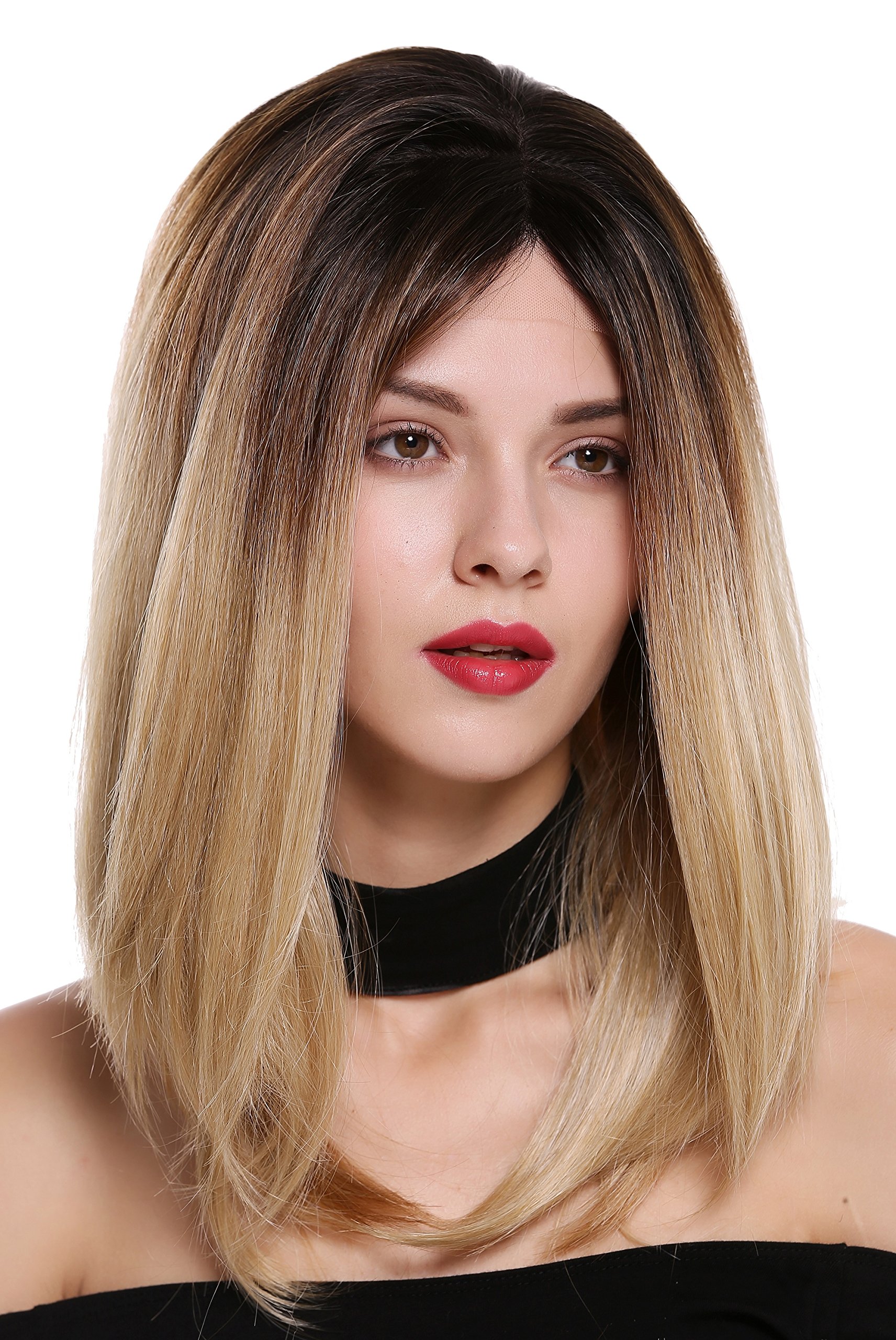WIG ME UP - DW2553A-LF-44 Quality women's wig lady lace front partial monofilament long sleek ombre mix dark brown blonde