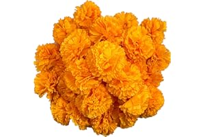 Gusaloo Big Marigold Flower Heads Bulk 30Pcs Silk Mexican Marigold Artificial Flowers for Diwali Home Decor DIY Wreath Garland Dia De Los Muertos Day of The Dead Decoration Halloween Decor (Orange)