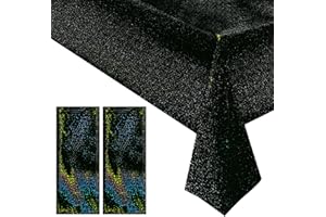 JUST SHIMMER 2 Pcs Black Holographic Laser Tablecloth Galaxy Space Table Cloth 40 * 108 Inch Shimmer Star TableCover for Halloween Birthday Graduation Neon Party Supplies Disposable Plastic Foil Table Decor