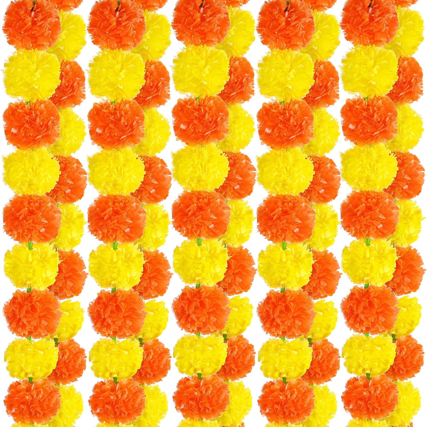 Wreaths, Garlands & Swags - Elcoho 5 Pieces Marigold Garlands 5 Feet Orange Yellow Marigold Garland Artificial Marigold Flowers Garland Bulk for Indian Diwali, Día de Los Muertos, Home Decoration