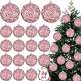 Liliful 24 Pcs 3.15 Large Christmas Ball Ornaments Glitter Christmas Decorations Tree Balls Hanging Ornaments for Xmas Wedding Home Tabletop Party Holiday Decor (Rose Gold)