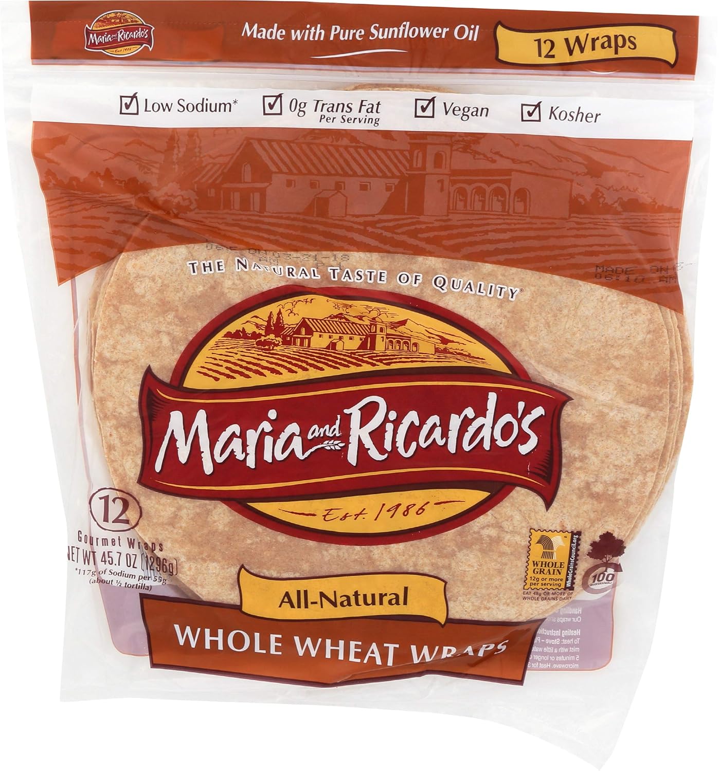 Maria & Ricardos Tortilla 1In Whole wheat Organic, 3.74 oz
