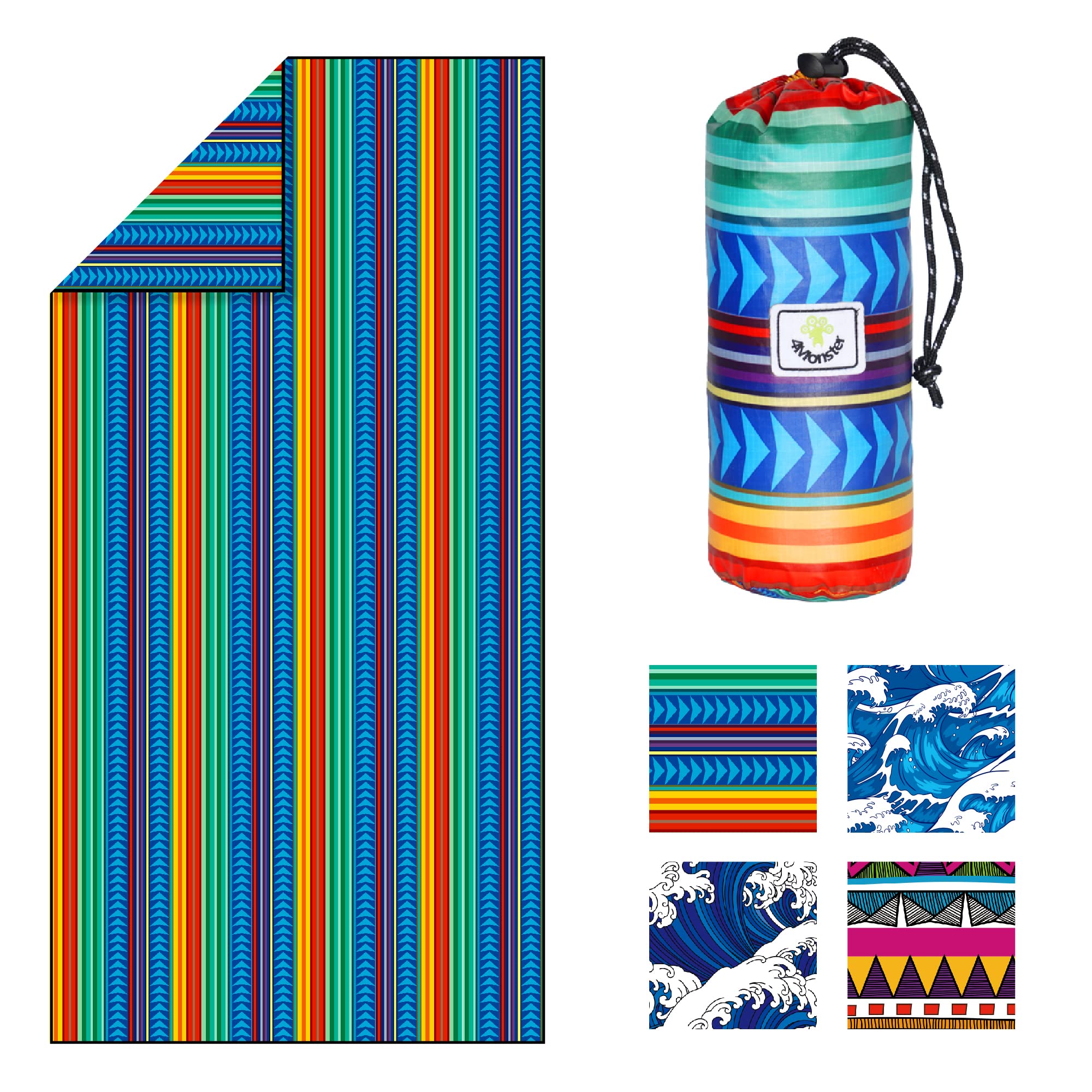 4Monster Microfiber Beach Towel with carry bag Sand Proof Travel Towel Quick Dry Lightweight Towel for Hiking Yoga Gym Sports Swimming Camping Fitness Bath