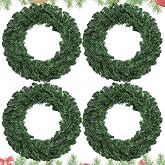 Hotop 4 Pcs Artificial Christmas Wreath for Front Door, 18 Inch | Christmas Green Farmhouse Wreath, DIY Faux Plain Wreaths, for Decorating Window Room Xmas Party Decor