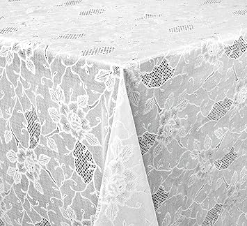 Vinyl TISCHDECKE Folie, Spitze Optik, Meterware, 180x136 cm, Weiß Halbdurchsichtig, Beautex