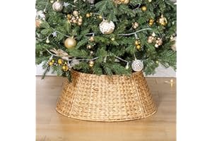 StorageWorks 22.5 Inch Christmas Tree Collar, 4-Piece Durable Base Cover for Artificial Trees, Handcrafted Wicker Christmas T