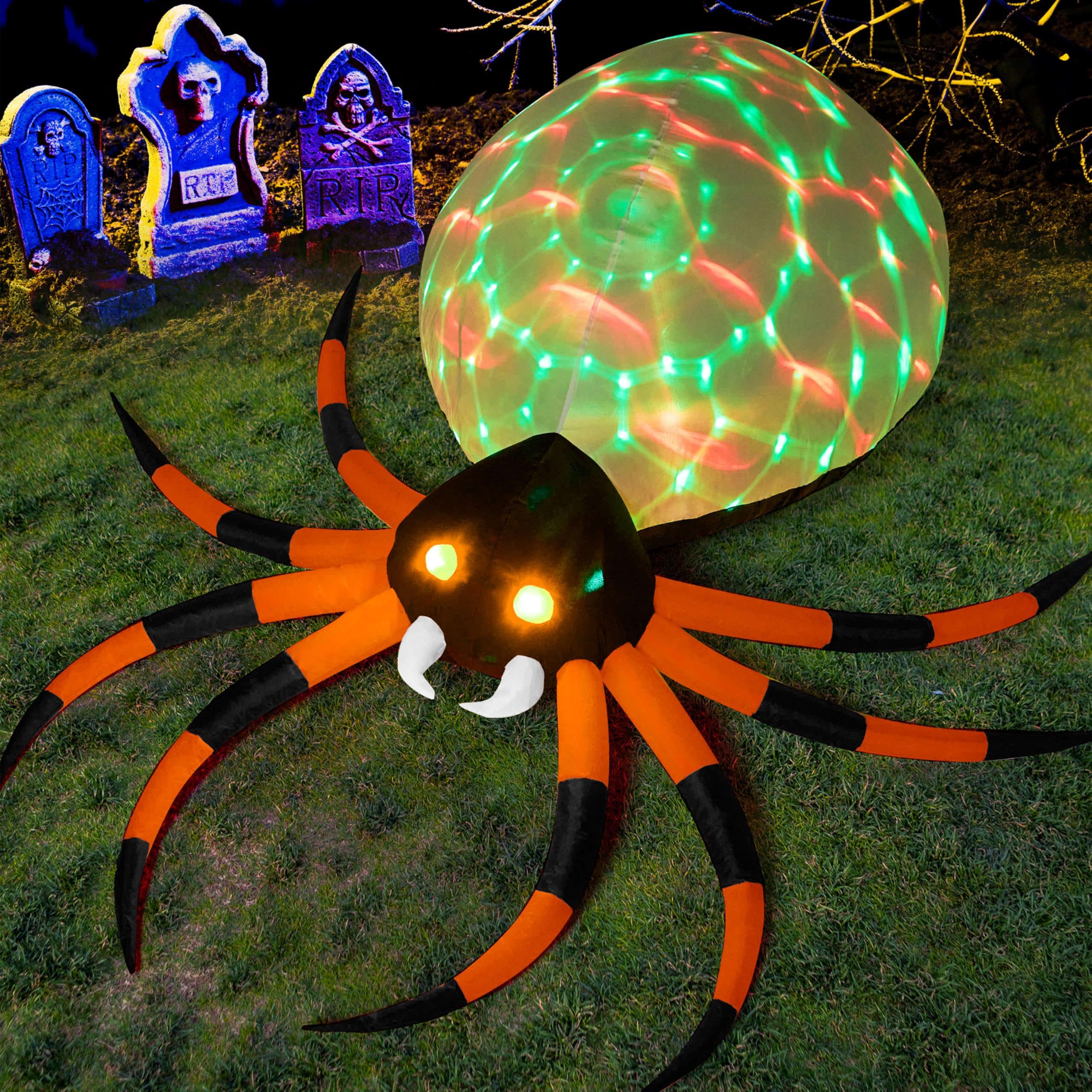 Photo 1 of Joiedomi 8 FT Halloween Inflatables Outdoor Decoration, Halloween Inflatables Spiders Decorations with Colorful Light, Blow Up Spider Yard Decor