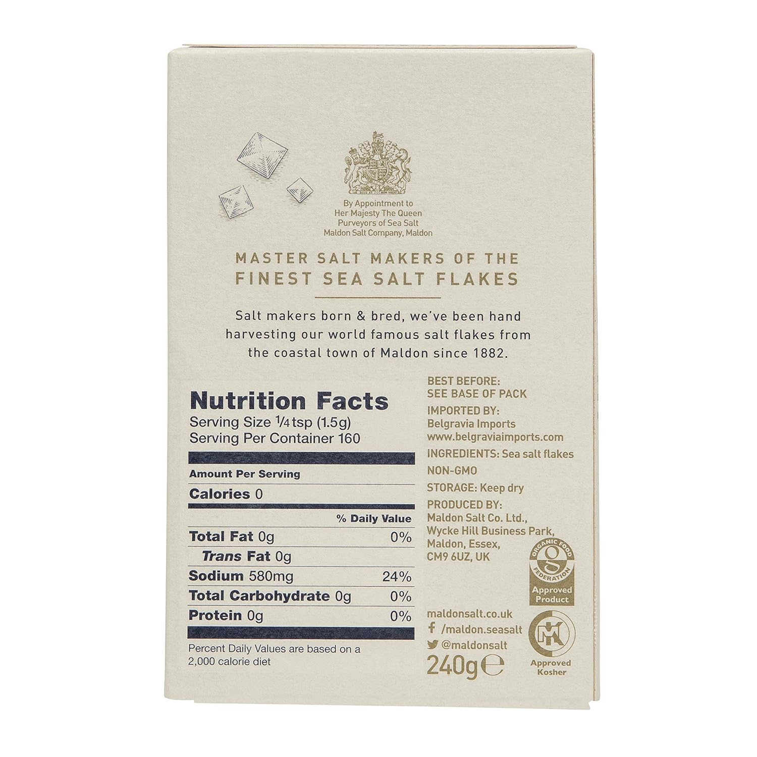 Maldon Salt, Sea Salt Flakes, 8.5 oz (240 g), Kosher, Natural, Handcrafted, Gourmet, Pyramid Crystals : Grocery & Gourmet Food