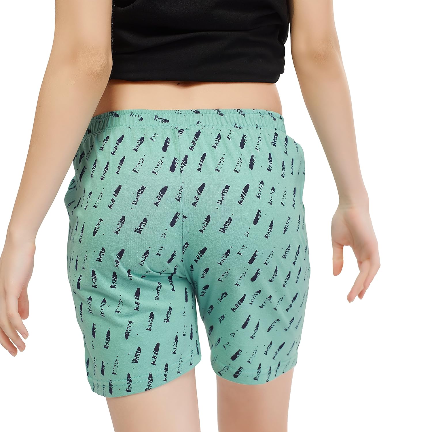 zeyo women's cotton pastel green bermuda printed shorts