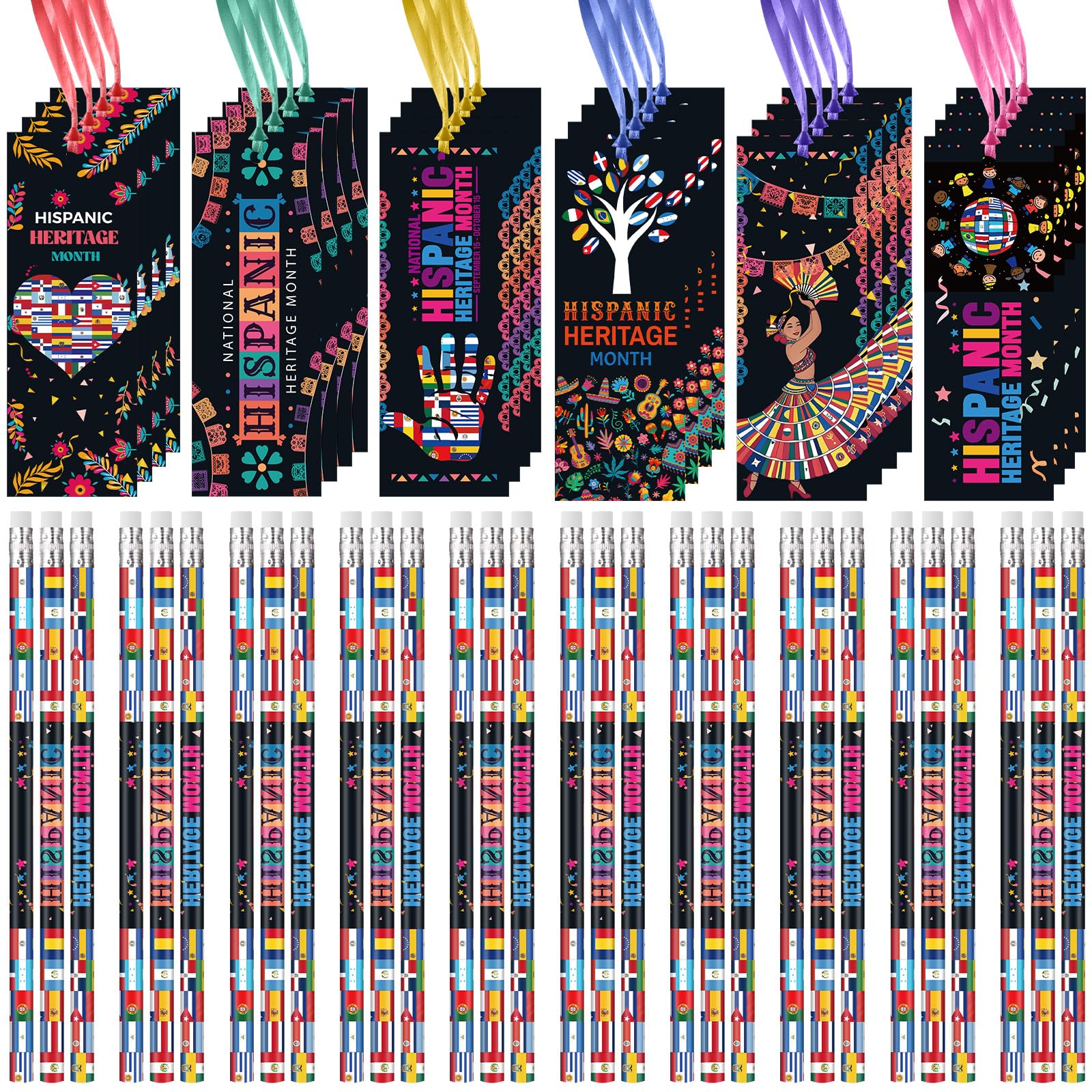 Photo 1 of Sayglossy 72 Pcs Hispanic Heritage Month Party Favor Included Hispanic Heritage Pencils and Bookmarks Bulk Rewards Gift for Student Teacher Supplies Spanish Flags Classroom Decoration