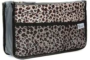 Periea Chelsy Purse Organizer Insert with Handles & 13 Pockets - 3 Sizes (Gold Leopard, Large)