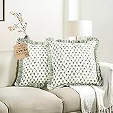 CPC Lotus Meadow Hand Block Print 100% Cotton Ruffle Throw Pillow Cover 24x24 inch with Hidden Zipper Decorative for Couch, Bed, Sofa, Farmhouse, Cottagecore Decor Gift Christmas Fall Thanksgiving