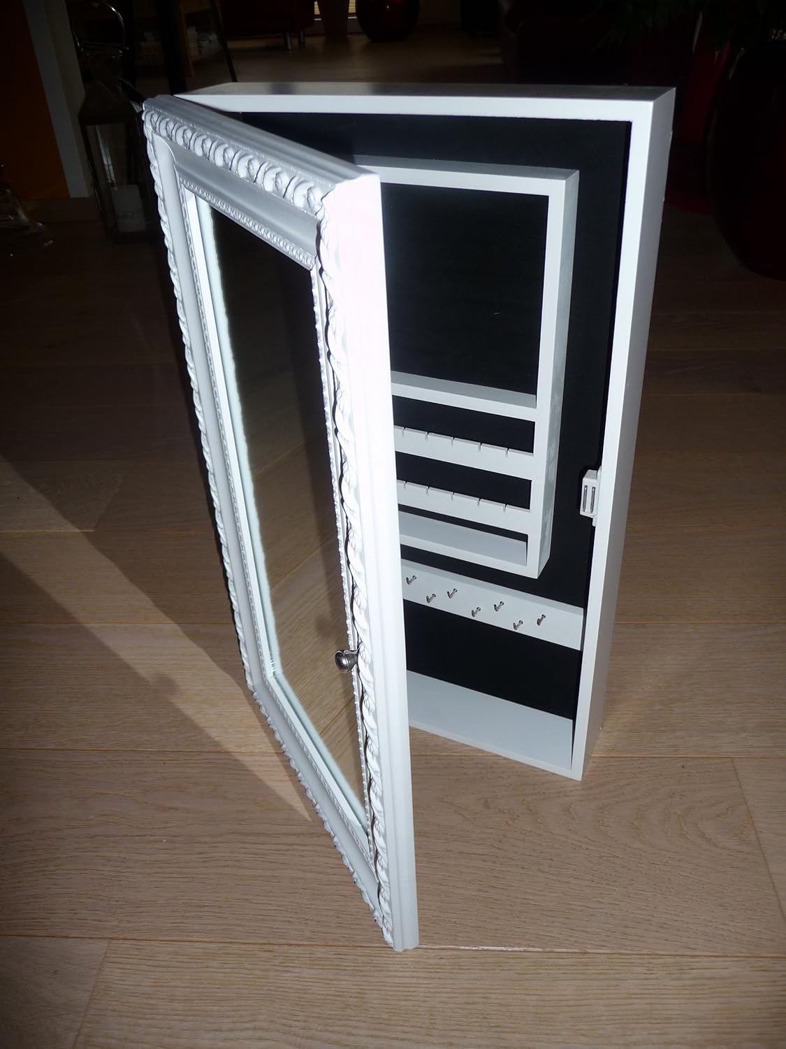 Schmuckschrank Spiegel Schrank Wandspiegel Schmuckkasten Weiß ca. 50 cm