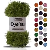 Makromecity Eyelash Yarn &ndash; Fuzzy Fun Fur Yarn, 3.53 Oz (100g) 150 yd (140m), Weight 3 Light, Premium Polyester Novelty Feather Yarn for Scarves, Amigurumi, Plush Toys &amp; Craft (Grass, 1 Skein)
