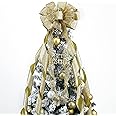MEEDEE Gold Christmas Tree Topper Gold Glitter Christmas Bows 12" Wide Snowflake Ribbon Bow Gold Christmas Bows Gold Christmas Topper Large Gold Bows for Christmas Tree Decoration (1 Pack)