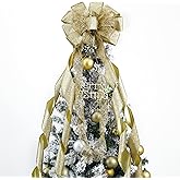 MEEDEE Gold Christmas Tree Topper Gold Glitter Christmas Bows 12" Wide Snowflake Ribbon Bow Gold Christmas Bows Gold Christmas Topper Large Gold Bows for Christmas Tree Decoration (1 Pack)