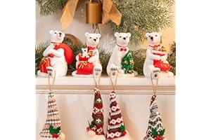 Famyards Christmas Polar Bear Stocking Holders Set of 4, Resin Decorative Fireplace Stocking Hangers with Non-Slip Mat Stocking Hooks Decoration for Mantel, Home Indoor, White