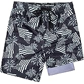 FT FENTENG Boys Swim Trunks with Compression Liner Boys Stretch Swim Shorts Quick Dry 2 in 1 Beach Shorts 4-17 Y