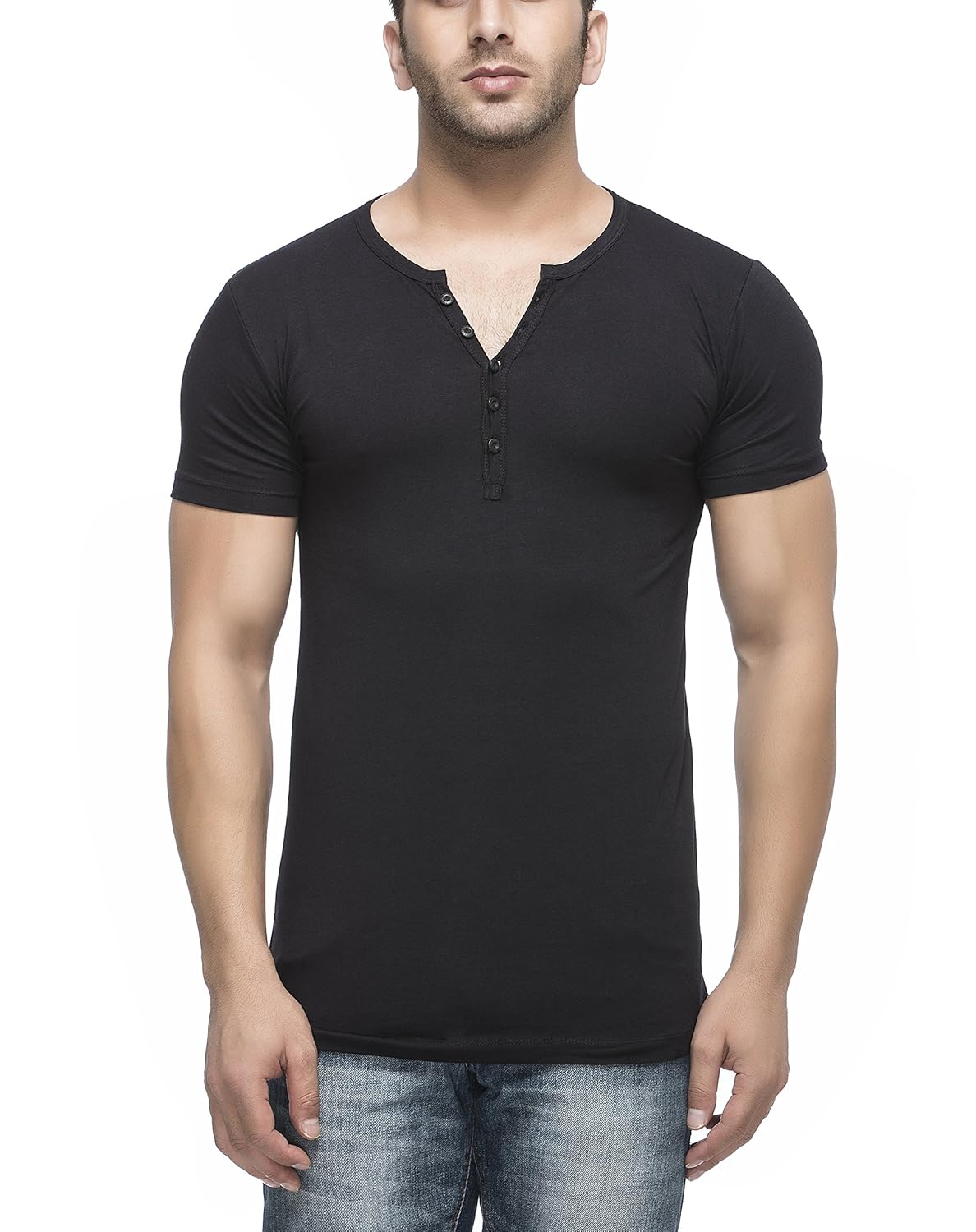 tinted men's cotton lycra henley t-shirt