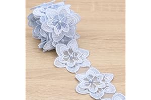DHFLYDH Organza Flower Trim 2 Yards Lace Edge Trim Ribbon, Vintage Edging Trimmings Fabric Embroidered Applique Sewing Craft for Wedding Dress Embellishment DIY Dress Decor, Gowns, Home Decor (Blue)