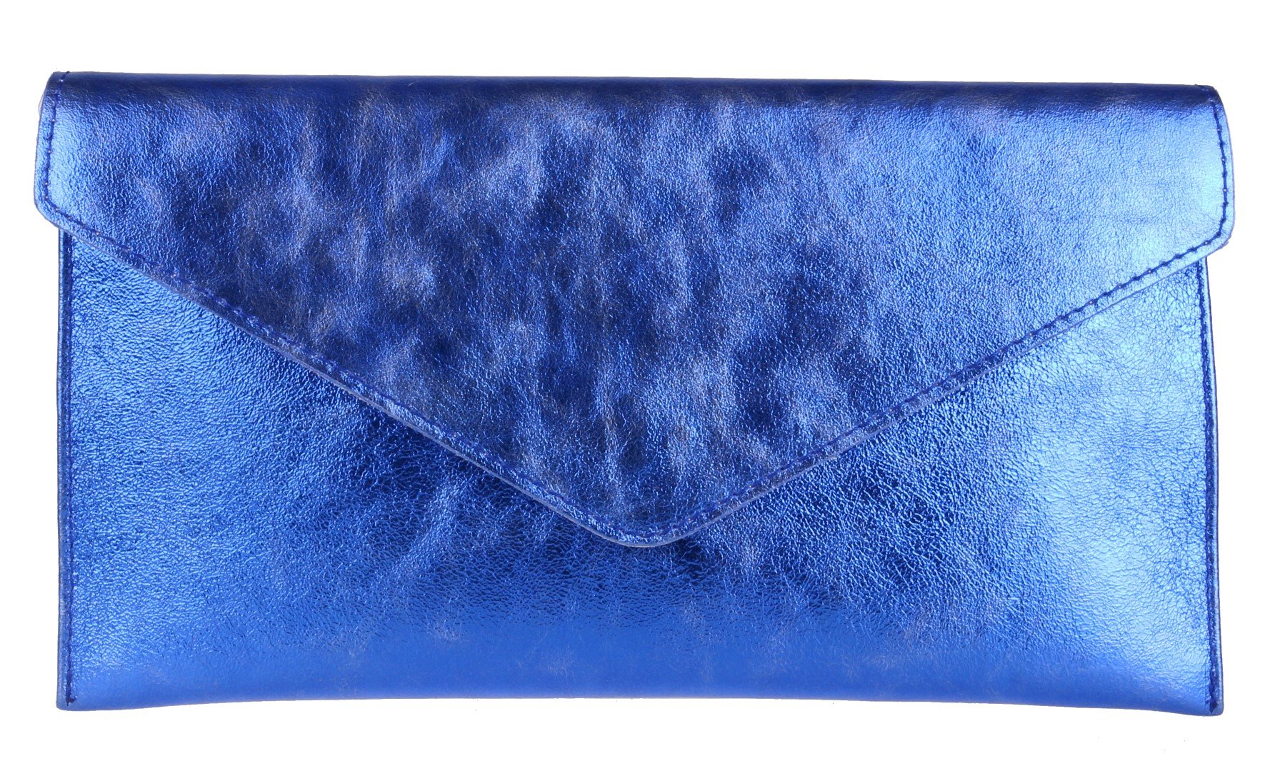 Girly Handbags Womens Leather Italian Metallic Shimmer Envelope Wrist Clutch Bag (Royal Blue)