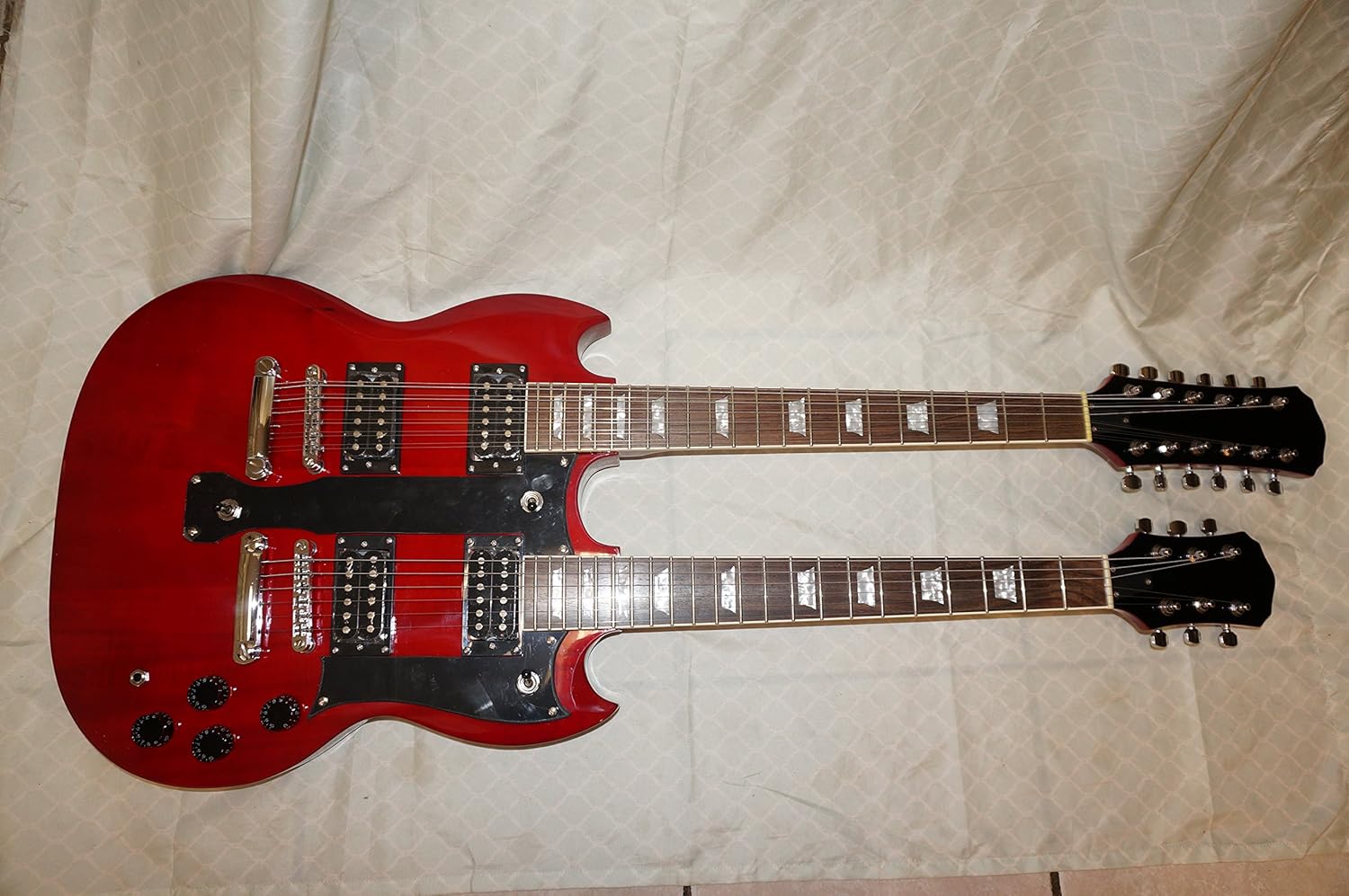 left handed Double neck Electric guitar, 6 and 12 string, Set neck