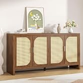 Fiogmub Rattan Sideboard Buffet Cabinet with Storage, Wooden Cabinet | 4 Doors Adjustable Shelves, for Kitchen, Dining Room, Entryway