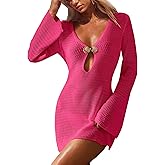 ANRABESS Women Beach Cover Ups 2026 Summer Crochet Knit Swimwear Mesh Bathing Suit Hollow Out Dress Swimsuit Vacation Clothes