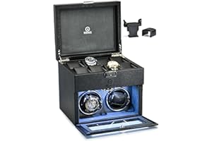 M MIRAGE LUXURY TRAVEL Watch Winder Box for Automatic Watches Watch Winding Box with Lights and 8 Watches Storage – Mirage Ebony Black Swiss-Motif Design (US Brand & Design)