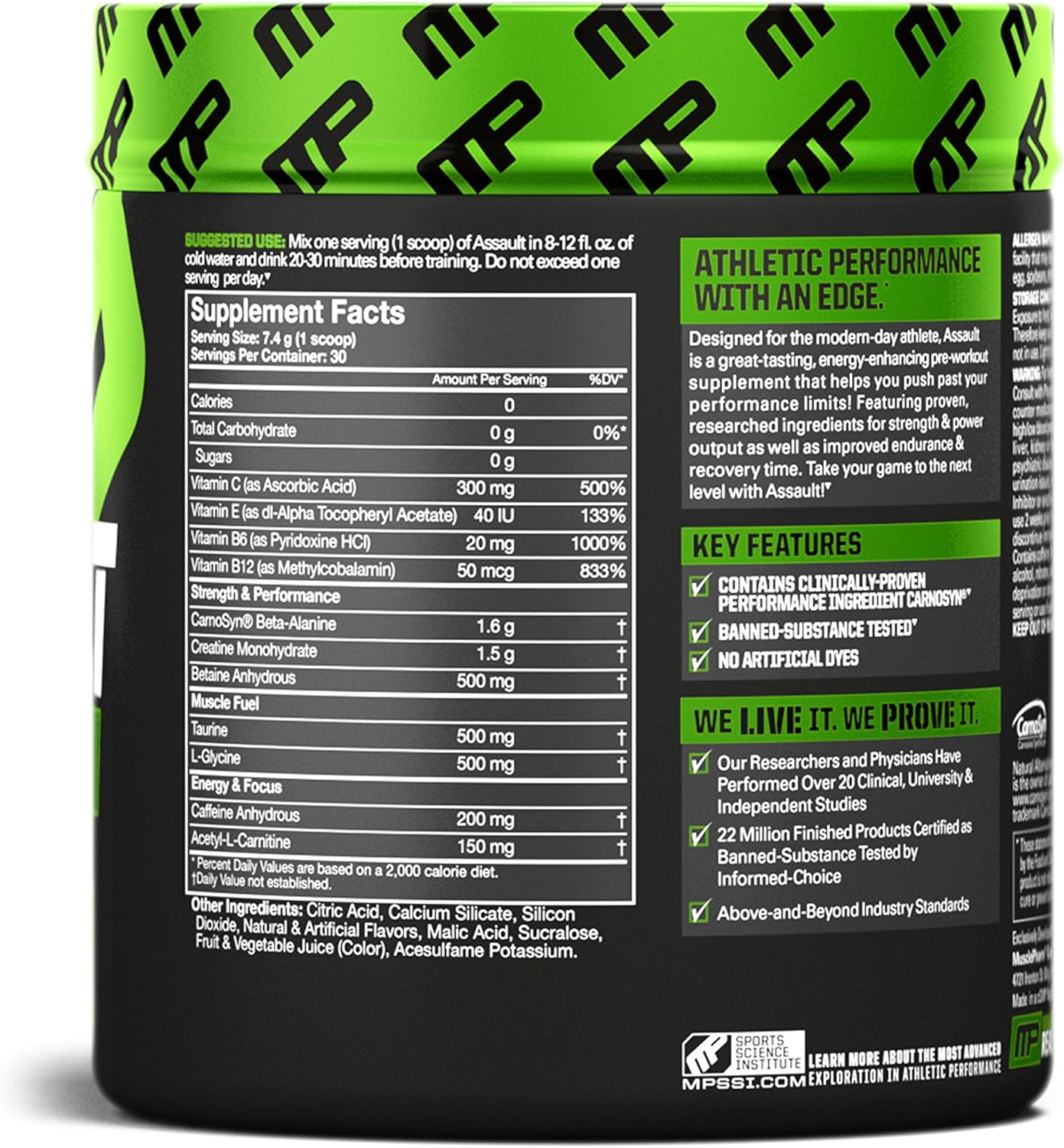 MusclePharm Assault Pre-Workout Powder with High-Dose Energy, Focus, Strength, and Endurance, Fruit Punch, 30 Servings: Health & Personal Care