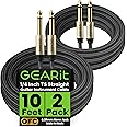 GEARit Guitar Instrument Cable (10ft 2-Pack) 1/4 Inch to 1/4 inch TS Straight Male to Male 6.35mm Mono Jack with Alloy Connec