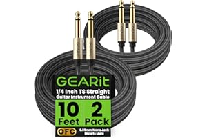 GEARit Guitar Instrument Cable (10ft 2-Pack) 1/4 Inch to 1/4 inch TS Straight Male to Male 6.35mm Mono Jack with Alloy Connec