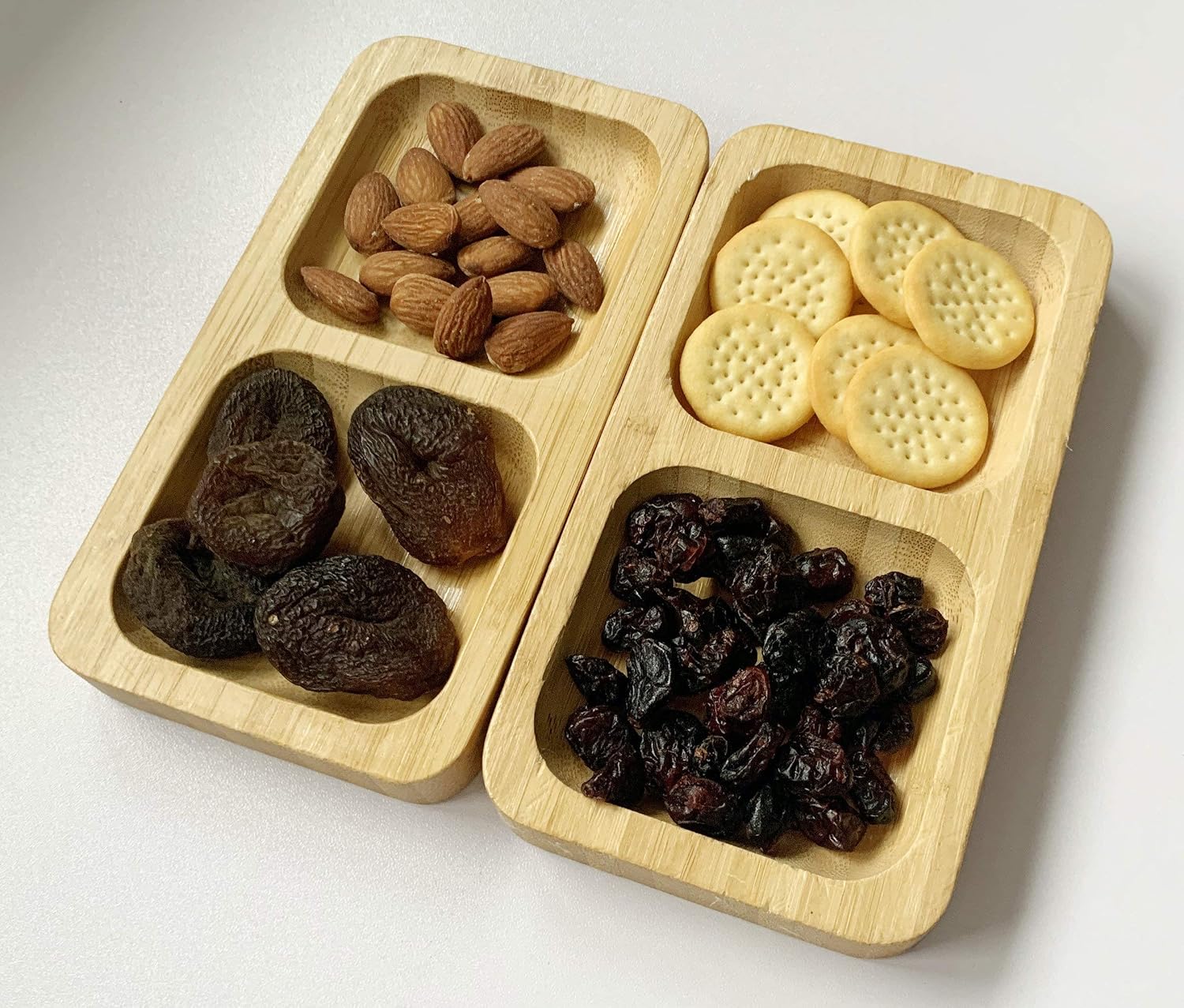Ecowonder Natural Bamboo Wooden Small Serving Platters Dual Square Snack Tray Set (Set of 2), Sauce Dishes Set - Image 4