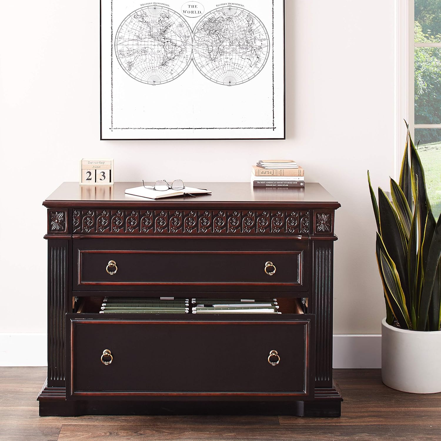 Rowan 2 Drawer File Cabinet Black And Chestnut Home Office Cabinets Home Kitchen