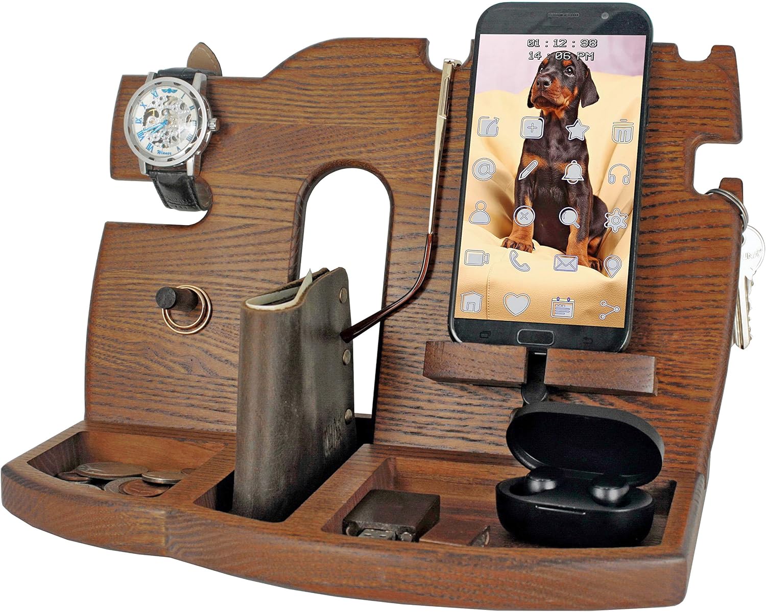 Amazon Com Barva Wood Docking Station Tray Cell Phone Smartwatch Holder Men Charging Accessory Nightstand Father Mobile Base Gadget Organizer Dresser Wallet Storage Anniversary Birthday Graduation Gift Electronics