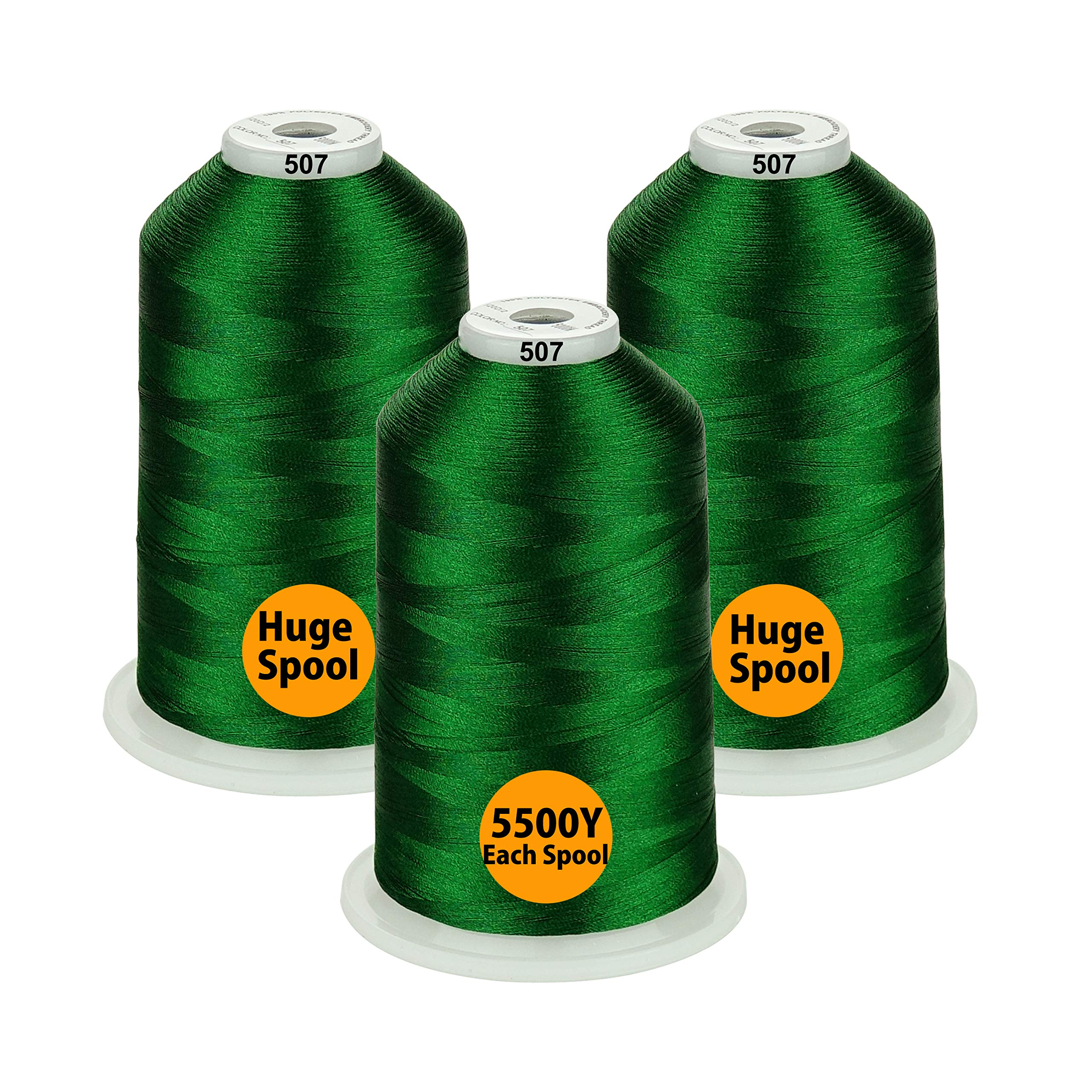 Simthread All Purpose Polyester Embroidery Machine Thread Huge Spool 5000M 5500Y for Sewing Embroidery Machines - 3 Green