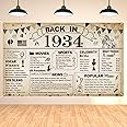 DARUNAXY 91st Birthday Party Decorations, Vintage Back in 1934 Banner 91 Year Old Birthday Party Poster Supplies Vintage 1934 Backdrop Photography Background for Men & Women 91st Class Reunion Decor