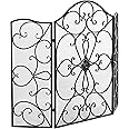 Deco 79 Metal Scroll Foldable 3 Panel Fireplace Screen with Mesh Netting, 49" x 1" x 36", Black