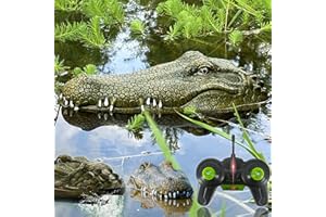 Akargol 2.4 GHz Remote Control Alligator Head Boat RC Boats - Large Resin Decoy and Floating Crocodile Head Toy Rechargeable Battery Prank Toys Remote Controlled Boat Lake & Pool