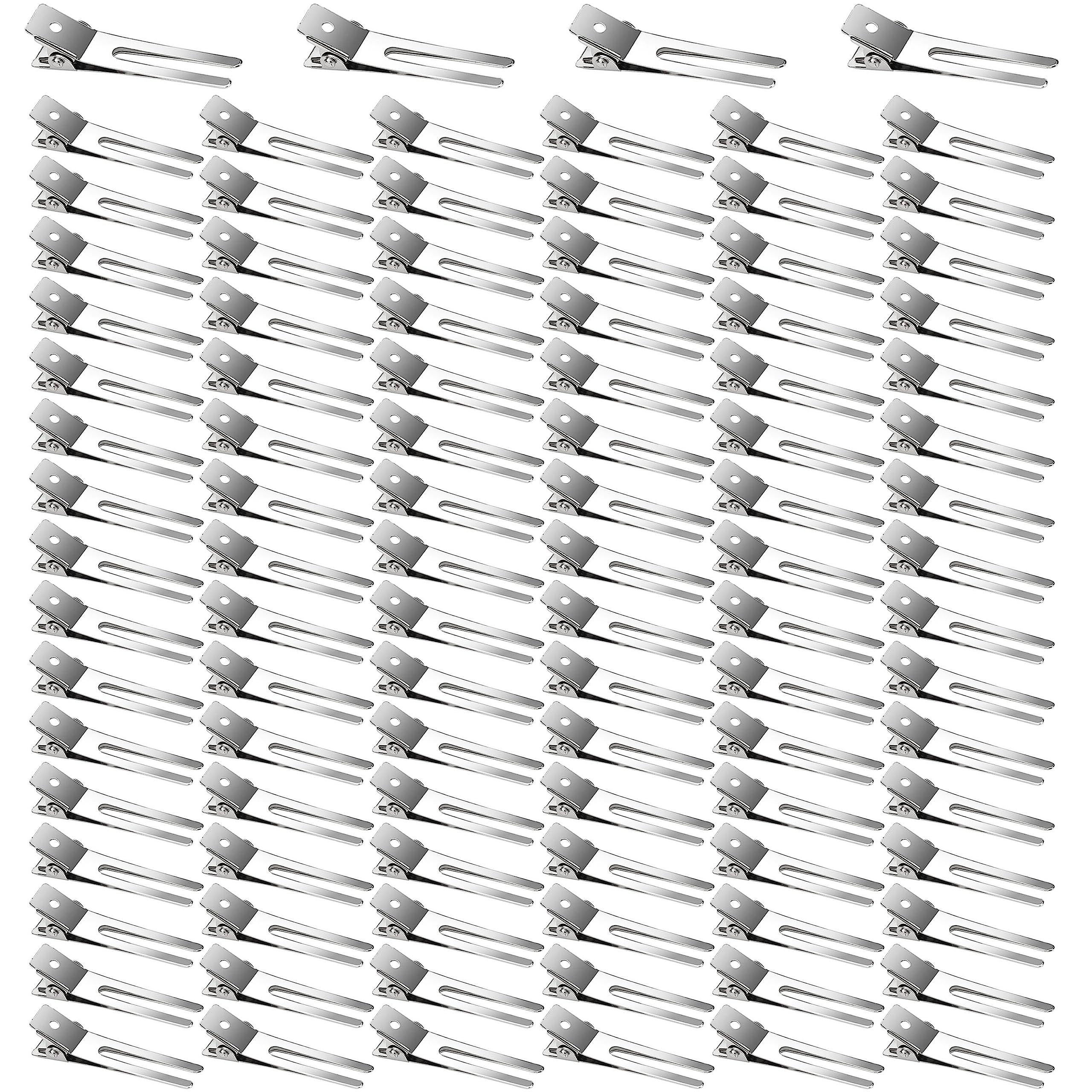 Beayuer 100pcs Hairdressing Double Prong Curl Clips, Beayuer 1.8inch Curl Setting Section Hair Clips Metal Alligator Clips Hairpins for Hair Salon Barber Styling and Haircut (100 Pcs)