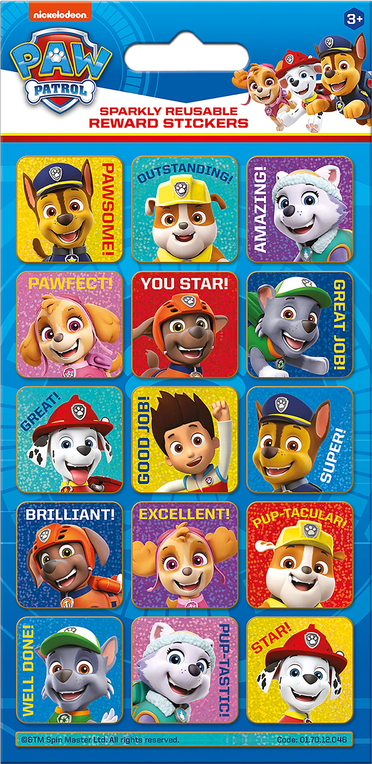 Paper Projects 01.70.12.046 Paw Patrol Sparkly Reusable Reward Stickers, Blue, 19.5cm x 9.5cm