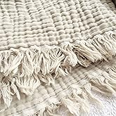 KyraHome 100% Organic Cotton 90"x104" King Size Muslin Blankets for Adults, Kids, Pre-Washed Plant Dyed, Breathable Cozy Gauze Bed Throw Blanket, All Season (Oatmeal Khaki)